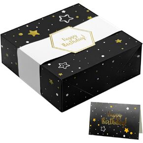 Beautiful & Sturdy Medium Black Gift Box Measuring 10 x 10 x 3.9 Inches for Birthday Gifts - Box Includes Cards, Wrap band (set of 1)