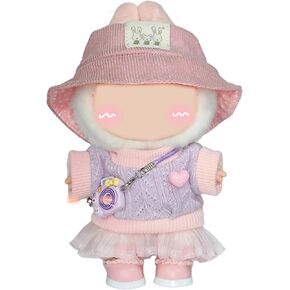 5-Piece 17cm Doll Outfit Set - Knit Top, Mini Replica Camera - Pink Fashion Outfit Set for Collectible Figures - （Hats, Dresses, Skirts, Slung Accessories Cameras, Shoes ） No Doll Included