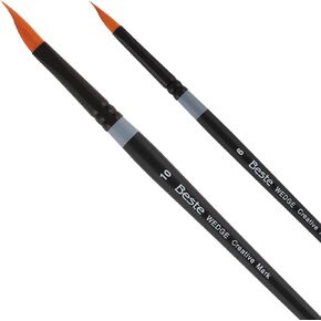 Creative Mark Beste Golden Taklon Wedge Set of 2 Pack Artist Brush, Professional Watercolor Brushes, for Acrylic Painting, Short Handle, Sharp Edges, Hand-Tied & Shaped