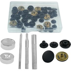 Verkelly 12 Sets Leather Snap Fasteners Kit, 15mm Metal Snap Buttons Press Studs Kit with 4 Setter Tools Sewing Snaps for Clothing(Gold)