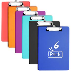 XUCHUN ClipBoards 8.5x11,Plastic Clip Boards with Pen Holder Nursing Clipboard, Low-Profile Clip & Retractable Hanging Hook, Letter/A4 Size for Office, School, Teacher, Women, Kids,6 Pack
