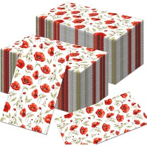 40Pcs Poppy Floral Paper Napkins Poppy Floral Party Napkins Vintage Wild Flower Disposable Napkin Floral Guest Napkin for Summer Autumn Birthday Party Decorations