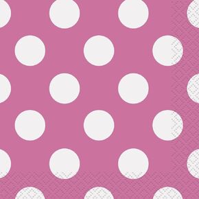Unique Industries, Disposable Polka Dot Beverage Napkins, DIY Party Supplies - Hot Pink, Pack of 16, One Size