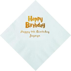 White Personalized Birthday Napkins with Gold Foil - Beverage - Party Supplies - 50 Pieces