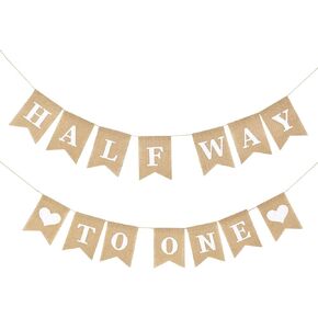 Pre-Strung Half Way To One Banner for Baby, 1/2 Birthday Party Decorations, Neutral 6 Month 1/2 Birthday Decorations Banner For Boys Girls (Khaki)