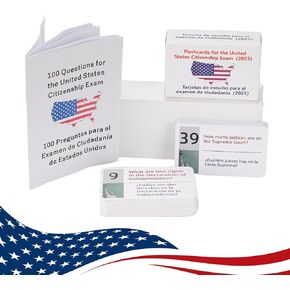 US Civics Test Flash Cards Bilingual Booklet Combo Set: US Citizenship Flash Cards 2025, USCIS Naturalization Test Prep Kit with State Governors & Senators - Ciudadania Americana 2025 IngléS Y EspañOl
