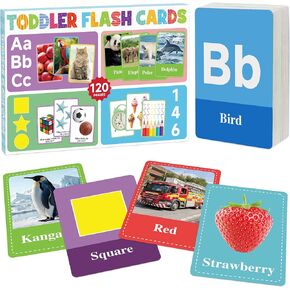 Flash Cards for Toddlers 1-3, Alphabet ABC Flash Cards,Letter Number Animal Shape Color, First Words Flashcards,Educational Toy for Baby Kid Preschool Toddler Learning Activities,60 Double-Sided Cards