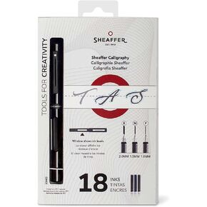 Sheaffer® Calligraphy Matte Black Fountain pen Minikit with Black cap and Matte Black Trim - Fine, Medium, Broad nibs & 18 Cartridges are included.