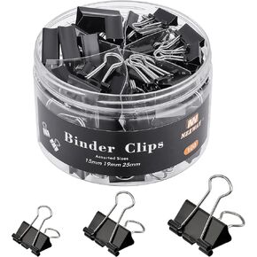 100 Count Binder Clips Assorted Sizes, Paper Binder Clips (0.6inch 0.75inch 1inch), Metal Paper Clamps for Office and Home (Black)