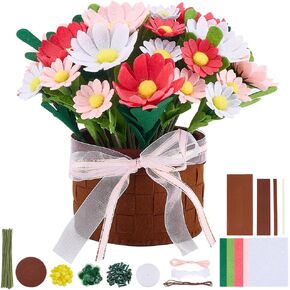 WEBEEDY DIY Felt Flower Craft Kit for Adults Daisy Pot Bonsai Kit with Arrange Pre-Cut Flowers, Foliage and Instruction for Beginners Daisy Felt Potting Craft for Home Desktop Christmas Decor Gift