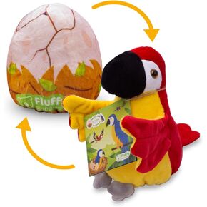 Reversible Stuffed Animal, Blue Macaw to Egg + Coloring Tag,-Easy to Flip, Blue Parrot Stuffed Animal- Soft & Cuddly Plushie- Interactive, & Sensory Toy, Eco Friendly- Gift for All Ages