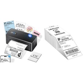 2410BT Bluetooth Shipping Label Printer and 500Pcs 4x6 White Fanfold Thermal Labels