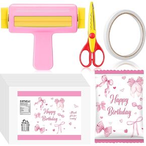 Paper Crimper, Pinking Shears, 30 Sheets Bowknot Glossy Thin Inkjet Paper, Double Sided Tape for Crafts Bowknot Birthday Party Supplies for Chip Bag Making