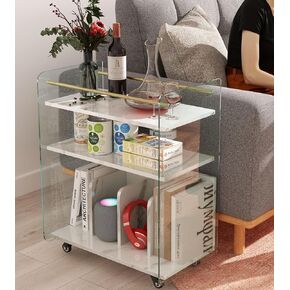 3 Tier Glass Utility Cart on Wheels - Closet Storage & Organizer Rolling Cart for Living Room & Laundry Room & Bathroom 23.6″x14.2″x29.1″
