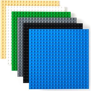 Strictly Briks Classic Stackable Baseplates, for Building Bricks, Bases for Tables, Mats, and More, 100% Compatible with All Major Brands, Sand, White, Green, Gray, Black & Blue, 6 Pack, 6x6 Inches