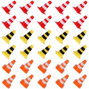 TOYANDONA 30Pcs Mini Traffic Cones - 1 inch Plastic Road Signs Toys - Mini Traffic Signs Miniature Safety Cones for Construction Toys Roadblocks Party Micro Landscape, 3 Colors