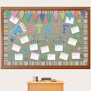 Staff Shout Out Bulletin Board Decoration Colorful Staff Shout Outs Bulletin Board Set with 21 Appreciation and Recognition Cutouts for School Classroom Office Appreciation Wall Door Decor Supplies