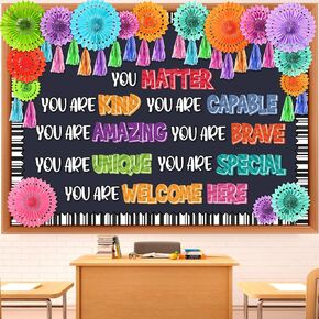 Qilery 70 Pcs Motivational Bulletin Board Set Inspirational Bulletin Board Decoration Positive Affirmation Bulletin Board Cutout Classroom Decoration for Back to School Educational Material