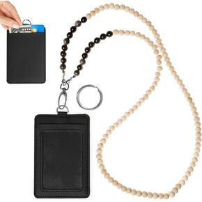 Luxxio Beaded Badge Lanyard مع حامل الهوية - 17.2 "حبل معلم لطيف مع الخرز والبلورات الطبيعية - محفظة PVC قابلة للإزالة مع تخزين جيب إضافي لبطاقة الائتمان أو النقد - Amazonite