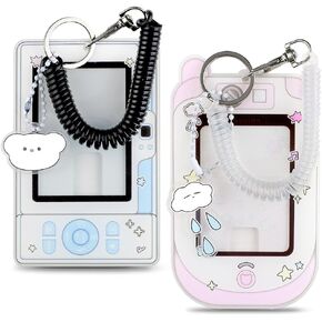 2 Pcs Cartoon Photocard Holder ID Badge Holder,3 Inch Photo Card Holder Id Card Holder Protective Sleeves Photocards Holder,Cute Photocard Holder Keychain Cloud Bear Pendant with Spiral Wrist Coil