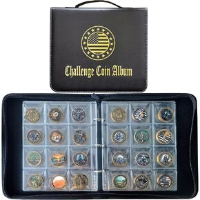 Premium Challenge Coin Album with Zipper, 120 Pockets, Durable Metal Mechanical Holder, and Clear Coin Storage Pages for Collecting Military, Commemorative, and Custom Coins