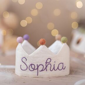 Personalized Hand Embroidered Linen Crown for Kids and Children's Birthdays, Custom Birthday Crowns for Baby, Personalised Souvenir for First Birthday and Special Occasions, Party Hat For Baby