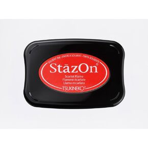 Tsukineko StazOn Ink Pad for Stamping Red, Scarlet Opaque-Air Dry, Water-Resistant, Embossing, Youth Large / 11-13