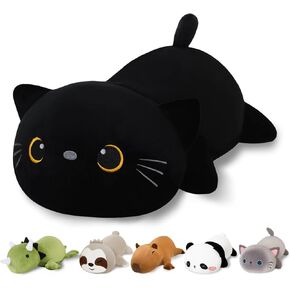 Weighted Black Cat Stuffed Animals, Cute Weighted Black Cat Plush, Soft Stuffed Weighted Plushie Pillow Gifts for Girls Boys(9.8" 0.8Lbs)
