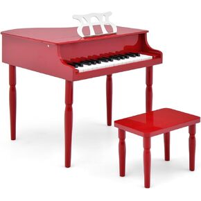 Costzon Classical Kids Piano, 30 Keys Wood Toy Grand Piano with Music Stand and Bench, Mini Musical Toy for Child, Ideal for Children's Room, Toy Room, Best Gifts (Straight Leg, Pink)