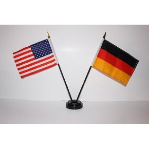 US USA American and Germany German 4"x6" Miniature Flags Desk Set with Gold Base