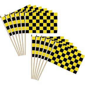 Yellow & Black Checkered 12x18in Stick Flag - 1 dozen pack