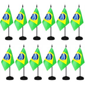 12 Pack Brazil Desk Flags Set Brazilian Small Mini Table Office Miniature Desktop Flag Home Office Decoration