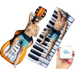 Pool Floats Adult 2 Pack and Air Pump - Extra Large Unique Inflatable Pool Raft Floaties for Pool Parties Summer Fun - Pool Accessories Flat Pool Float Lounger