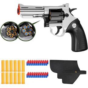 Toy Gun，Soft Bullet Revolver, Game Slingshot Toy Gun, Foam Blaster with Sponge Bullets, for Children Ages 8 and up (Silver)