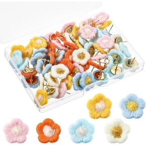 60 Pcs Decorative Pushpins Flower Cute Thumb Tacks Cork Board Pins Decorative with Plastic Case Bulletin Board Tacks 6 Colors Decoration Pushpins for Photo Wall Map Ofiice School