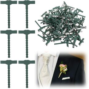 100 Pcs Plastic Boutonniere Safety Pins for Men Corsage Pin Kit, T-Shaped Corsage Pin, Wedding Buttonhole Flowers Pins for Wedding DIY Flower Brooch Boutonniere Supplies, Green