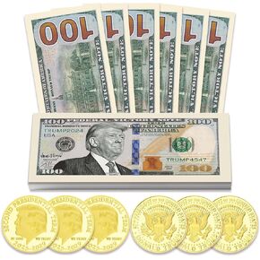Pack of 100 Donald Trump Bills & 6 Pcs Donald Trump Coin, Make American Great Again! Donald Trump Gifts | Donald Trump Merchandise | Donald Trump Ornament