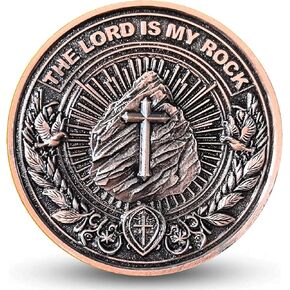 Christian Challenge Coin - 'The Lord is My Rock' Inspirational Faith Coin with Bible Verse Psalms 18:2-1.57 inch Metal Collectible Token