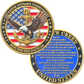 US Navy Challenge Coin - Eagle & Anchor Design with Sailor's Creed - Honor Courage Commitment - Motivational Military Coin