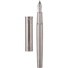 Hongdian T1 Titanium Fountain Pen, Iridium Fine Soft Nib Chinese Knot Carving with Converter and Metal Case Set
