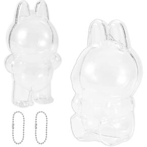 BOXOB 2pcs Protective Case for Dolls, 2 Styles Clear Plastic Display Protectors with Keychain Dust-Proof Storage Cover Box Dolls Accessories for Standing & Sitting Figures
