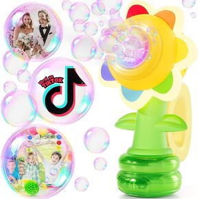 Sunflower Bubble Machine for Kids, Bubble Gun w/Dance, Lights & Rechargeable, Bubble Maker Gun for Toddlers, Bubble Blower Outdoor Toys, Gifts for Summer Wedding Birthday Party Favors