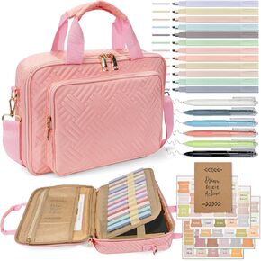 Bible Cover for Women & Bible Case Spacious Bible Bags for Women with Adjustable Shoulder Strap Bible Study Organizer Pink Bible Carrying Case with Highlighters Set Christian Gifts