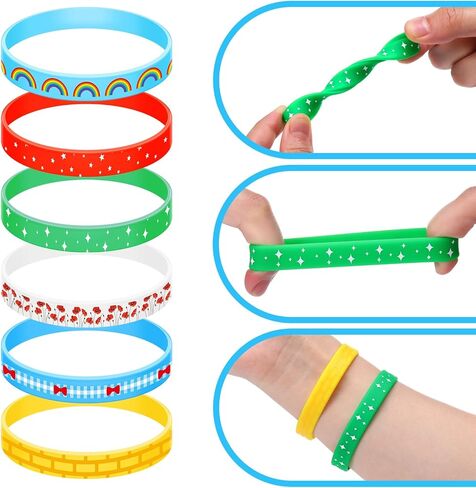 Vinsot 24 Pcs WizardOZ Party Favor Yellow Brick Silicone Bracelets Poppy Wizard Birthday Decorations for Princess Decorations Party Supplies for Halloween Cosplay in Saudi Arabia