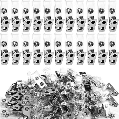 400 Pack Metal Badge Clips with Clear PVC Straps Double Hole ID Badge Clips for Name Tag ID Cards and Badge Holders, Office Supplies in Saudi Arabia