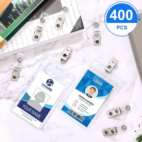 400 Pack Metal Badge Clips with Clear PVC Straps Double Hole ID Badge Clips for Name Tag ID Cards and Badge Holders, Office Supplies in Saudi Arabia
