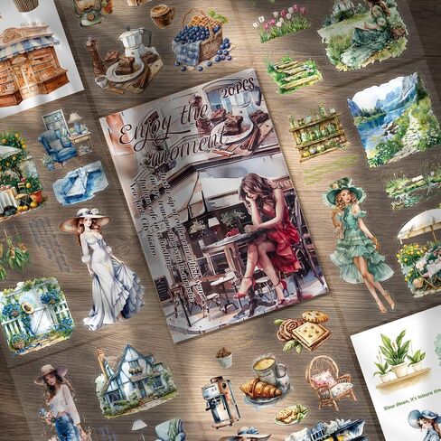 Scrapbook Stickers for Scrapbooking, Washi Stickers for Journaling, 20 Sheets Scrapbook Supplies, Featuring Nature, Cozy Cafés & Charming Houses for Junk Journals and Vintage Crafts. in Saudi Arabia