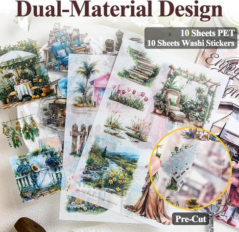 Scrapbook Stickers for Scrapbooking, Washi Stickers for Journaling, 20 Sheets Scrapbook Supplies, Featuring Nature, Cozy Cafés & Charming Houses for Junk Journals and Vintage Crafts. in Saudi Arabia