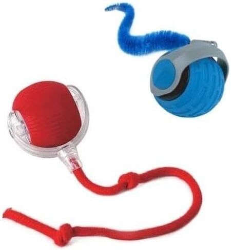 Interactive Cat Ball Toy – Smart Rolling Pet Ball with Obstacle Avoidance, USB Rechargeable, Cord Tail Design – Fun Enrichment Toy for Indoor Cats & Small Dogs (Blue + Red) in Saudi Arabia