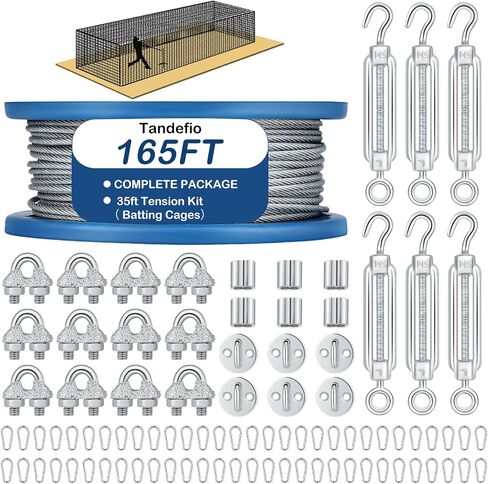 Batting Cage Netting Wire Tension Kit Cable Kit Batting Cage Suspension Kits Net Hanging Kits Ideal for Baseball and Softball Batting Cage Net Hitting Tunnels DIY Batting Cages Sized 55ft in Saudi Arabia